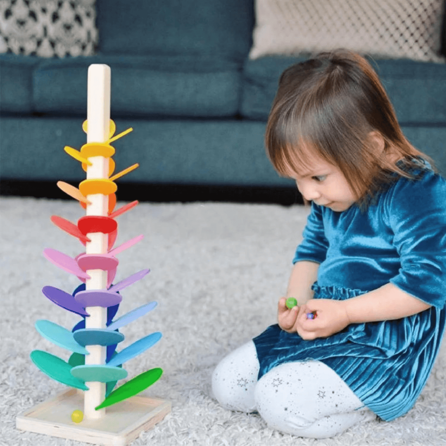 Colorful Wooden Musical Tree Tower Toy for Kids with Marble Run Track