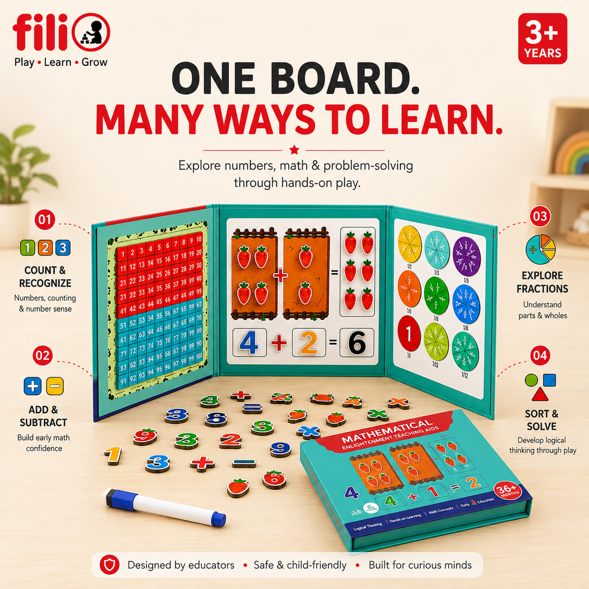 Filio Smart Math & Literacy Board™ | Improve Counting, Reading & Focus | Ages 3+
