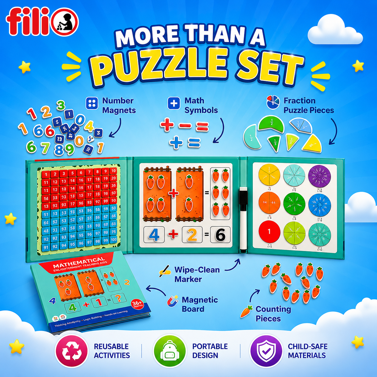 Filio Smart Math & Literacy Board™ | Improve Counting, Reading & Focus | Ages 3+