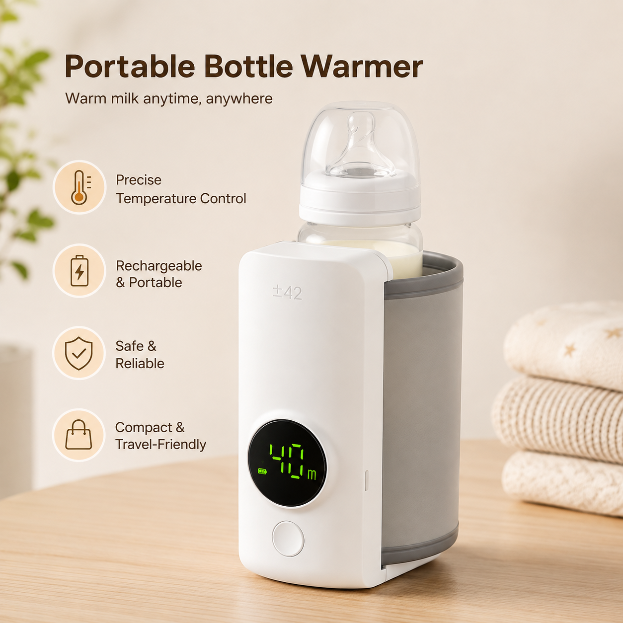 Filio™ WarmEase Pro – Premium Portable Rechargeable Baby Bottle Warmer